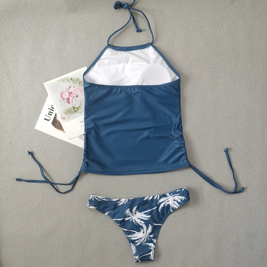 Sexy Beach Wear Swimwear Women 2024 Tankini Bikini Set Tied Halter Two-Piece Swimsuit Biquinis Backless Bath Suit Monokini