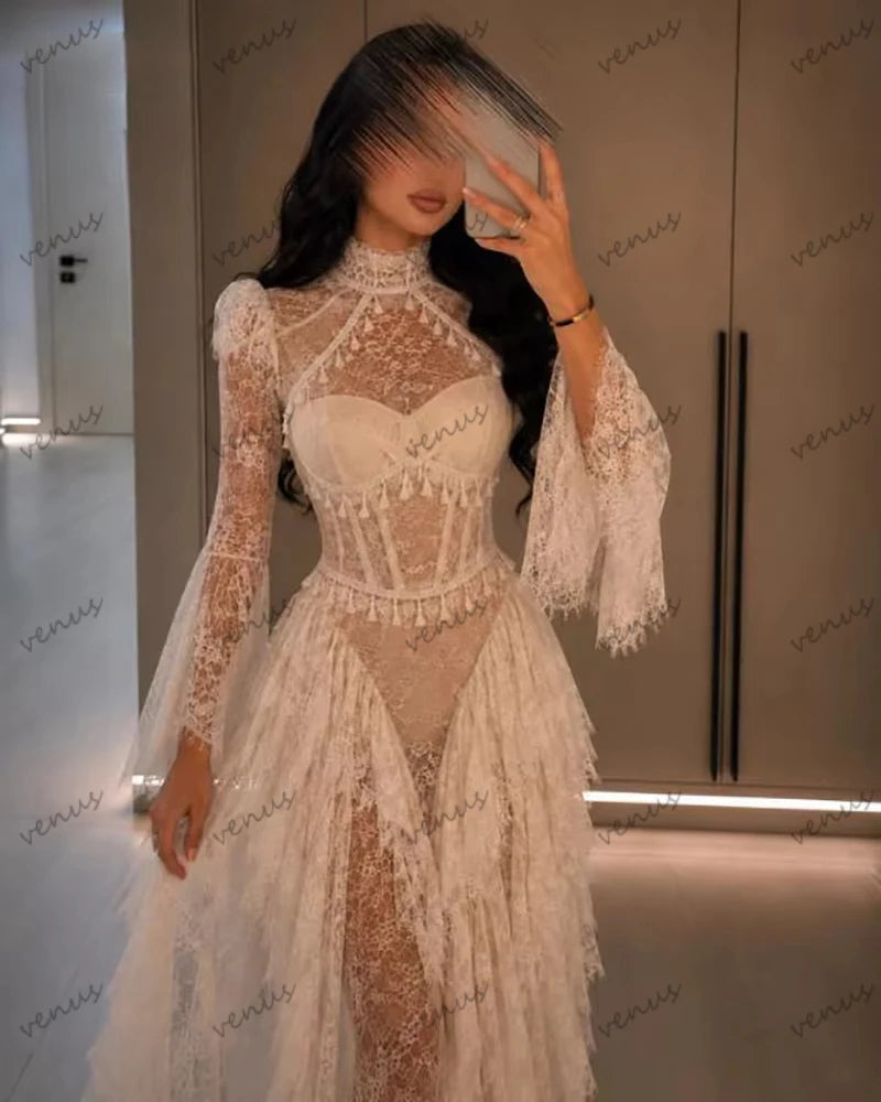 Bohemia Wedding Dresses Vintage Bridal Gowns Lace Tiered Modest Robes For Women свадебное платье Vestidos De Novia Customized