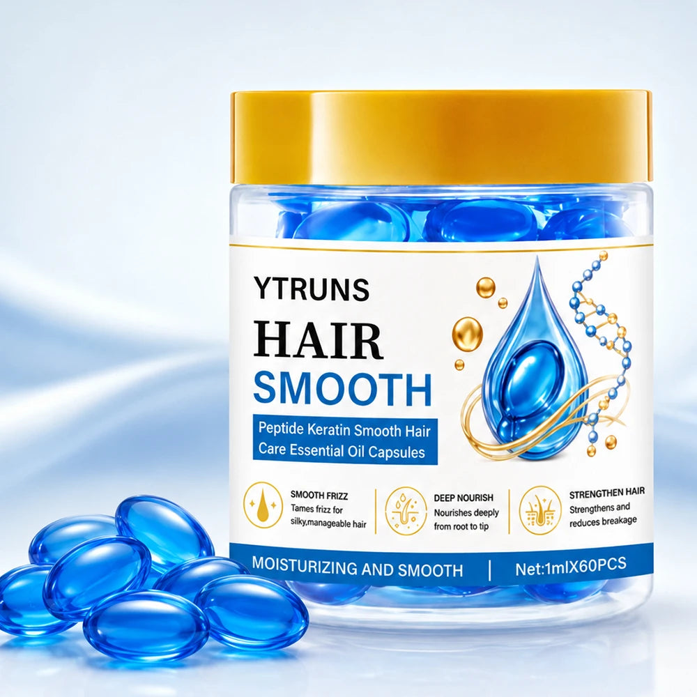 Peptide Keratin Hair Serum Capsules, 60Pcs Leave-In Hair Oil Conditioner, Anti-Frizz Treatment for Smoother Dry Damaged Hair