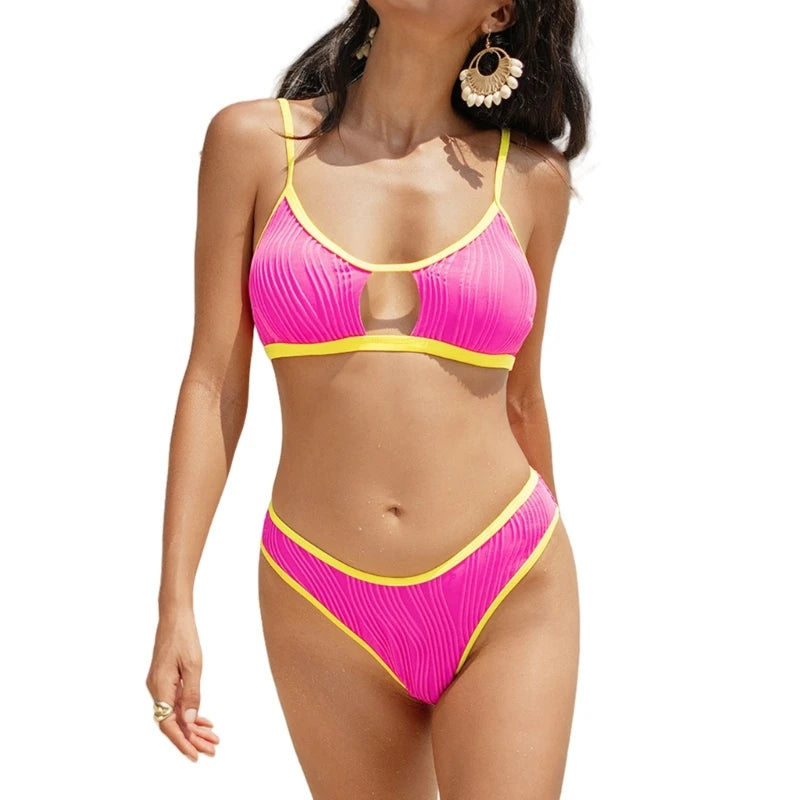 1 Set Low Neck Swimwear Bathing Suit For Women Swimsuit with Hollowed Front Adjustable Strap Beach Essential 69HD