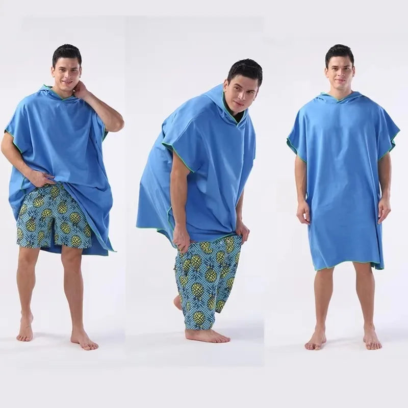 Microfiber Bathrobe Towel Hooded for Adult Swimming Beach Bath Towel Quick Dry Absorbent Wearable Robe with Sleeves