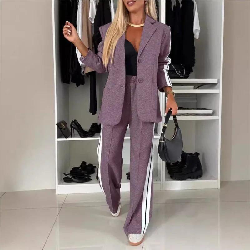 Female Office Blazer 2 Piece Sets Autumn And Winter New Long Sleeves Suit Women's Suit Fashion Pimp Stitching Pants Pocket Suit