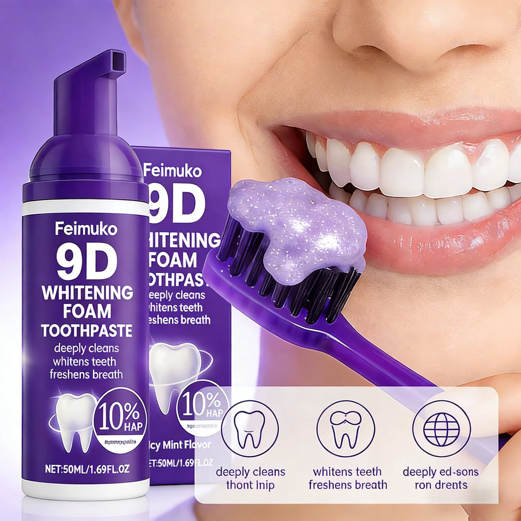 9D Purple Tooth Mousse WHITENING FOAM TOOTHPASTE 10% Hydroxyapatite Fresh Breath Travel Teeth Whitening Stain Removal Oral Care
