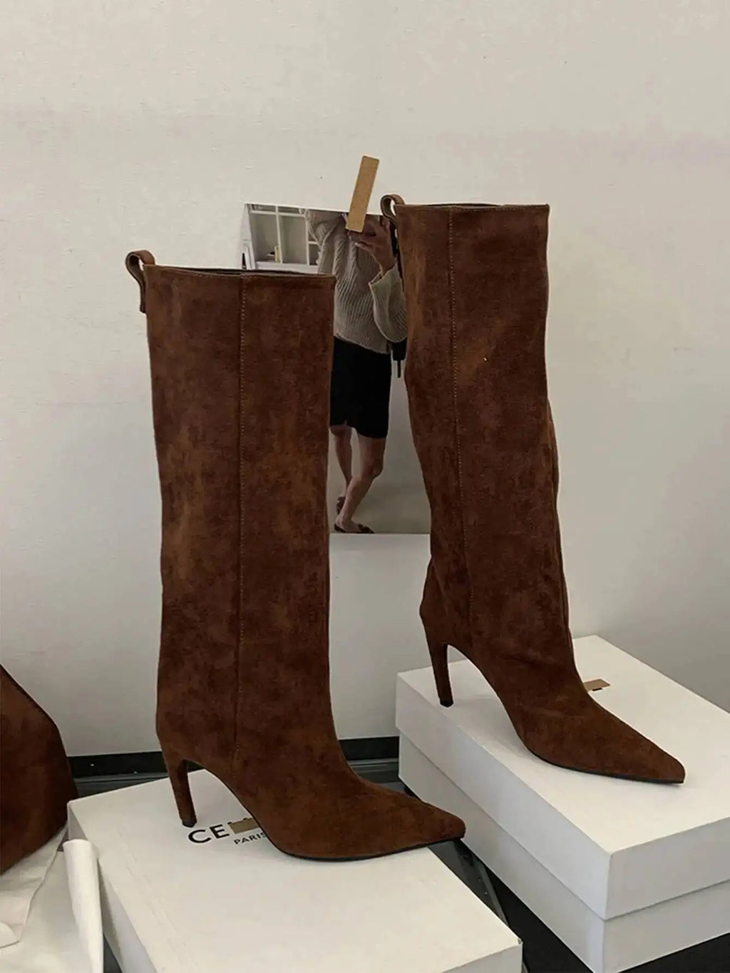 Sexy Pointed Toe High Boots Women Fashion Long Booties Zapatos for Woman Elegant Party Straight High Heel Shoes Winter Footwear