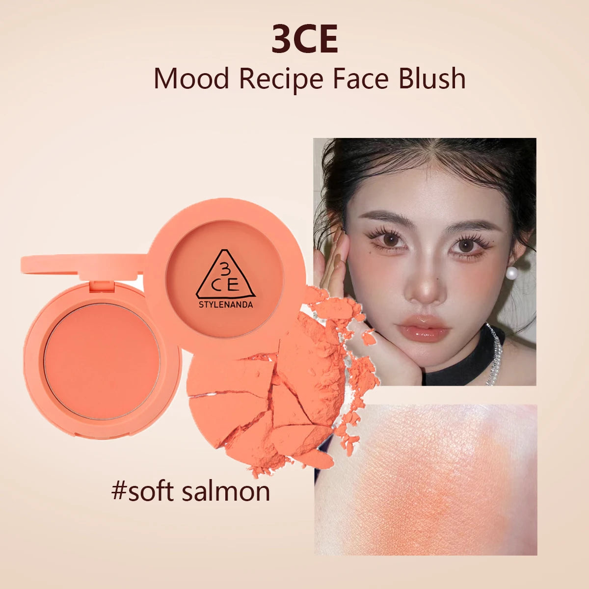 3CE Mood Recipe Face Blush,Silky Powder,Natural Color Payoff,Long-Lasting Wear,Complete Makeup,Korean Cosmetic,Korean Makeup