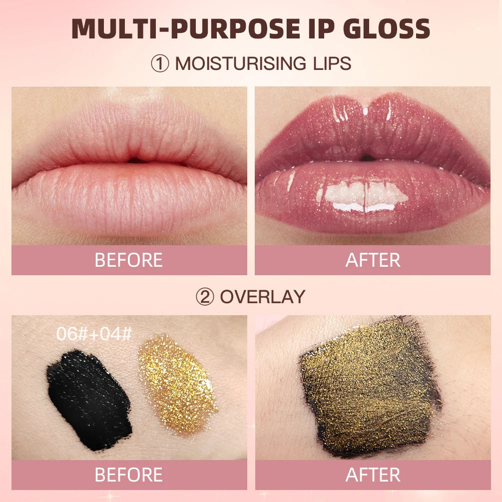 QIBEST Glitter Pearlescent Lipgloss Moisturizing Lasting Non-Stick Cup Shimmer Shiny Liquid Lipsticks Black Purple Lip Tint