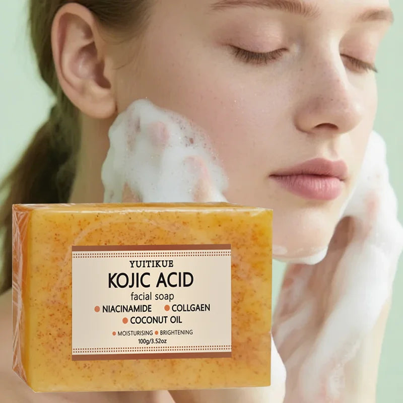 Yuitikue Kojic Acid Facial Soap, 100g with Niacinamide, Collagen & Coconut Oil, Moisturizing & Brightening Cleansing Bar