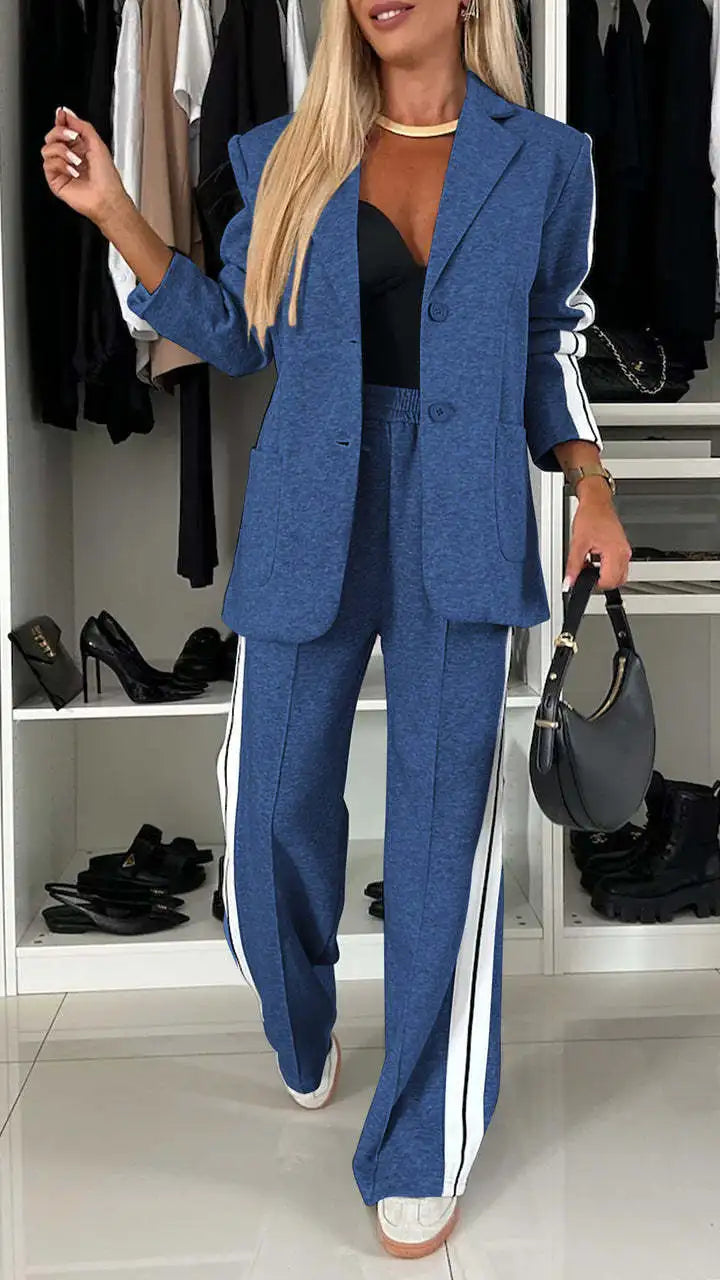 Female Office Blazer 2 Piece Sets Autumn And Winter New Long Sleeves Suit Women's Suit Fashion Pimp Stitching Pants Pocket Suit