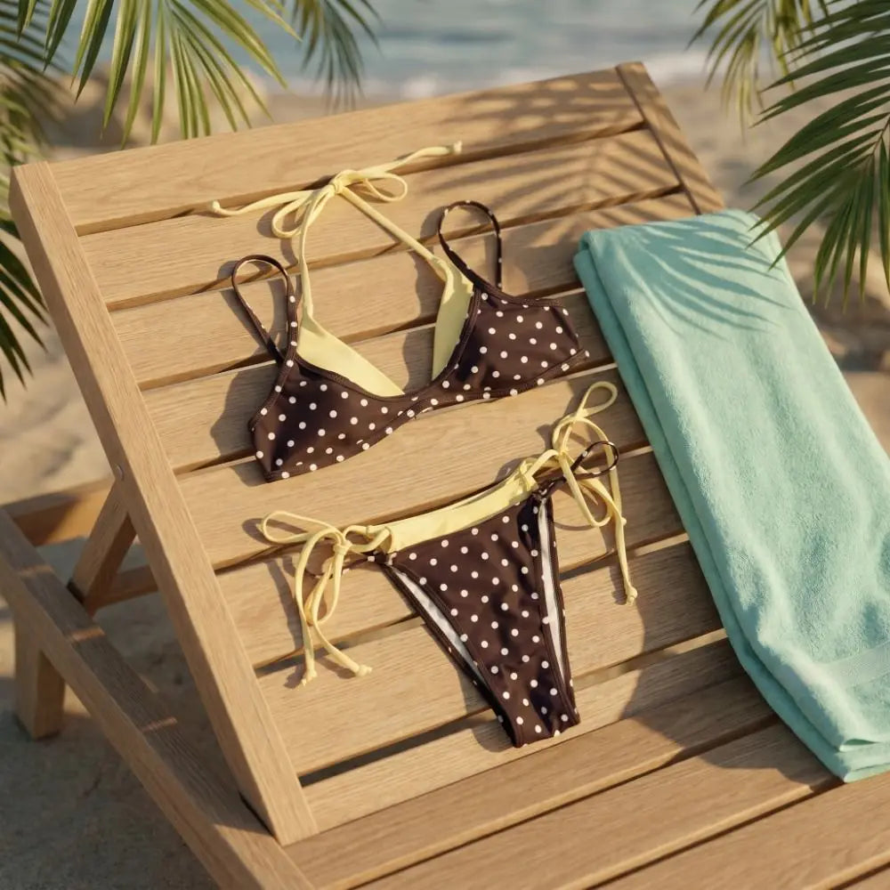 Bathing Suits Polka Dot Halter Bikini Set Low Waist Lace-up Summer Beachwear Deep V Patchwork Women Swimsuits Casual