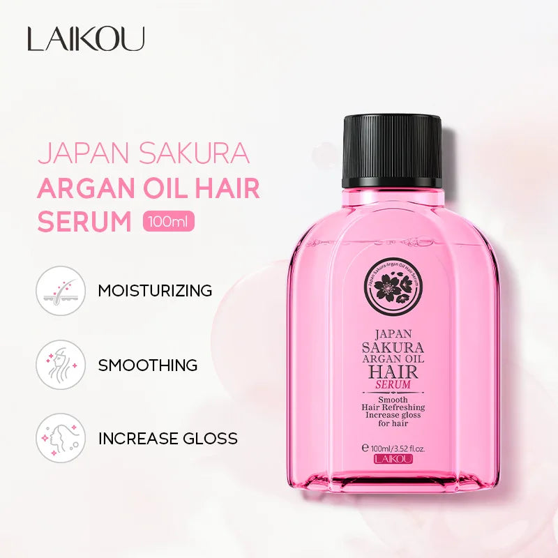 LAIKOU Japan Sakura Argan Hair Serum 100ml Smoothing Nourish Dry Hair Boost Gloss Refreshing Anti Frizz Hair Care Essential Oil