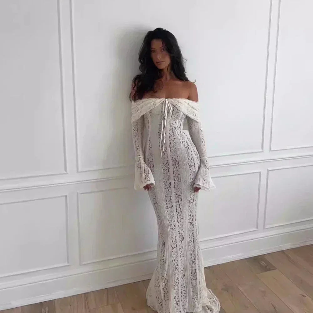 White Evening Dresses for Events Red Long Sleeve Lace Elegant Party Dresses 2026 Women Luxury Wedding Prom Dress Gown