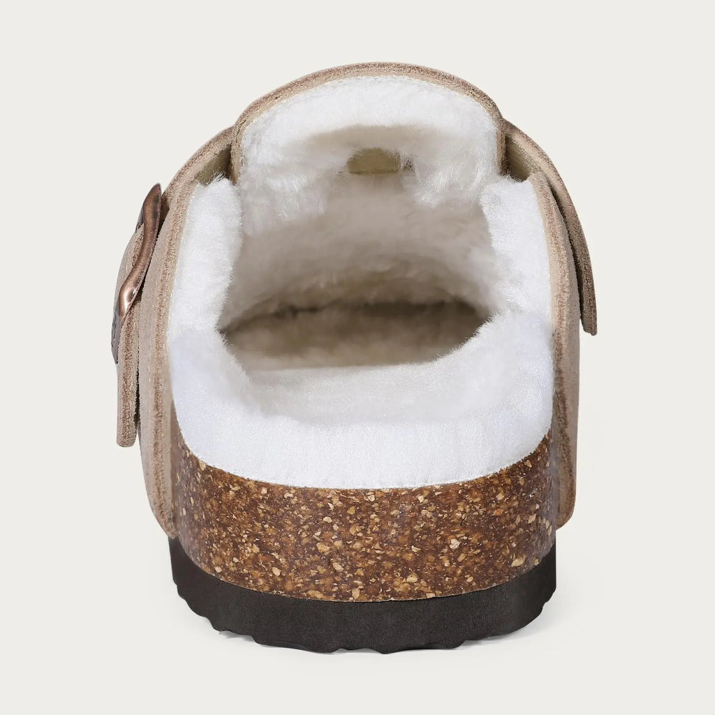 Comwarm Fur Lined Clogs For Women Men Winter Fuzzy Cork Slippers Fur Cork Mules Short Plush House Cork Shoes Winter zuecos mujer