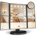 Large Foldable LED Makeup Mirror - 2X/3X/10X Magnification, USB & Battery Powered, Retro Tabletop Design for Home/Travel