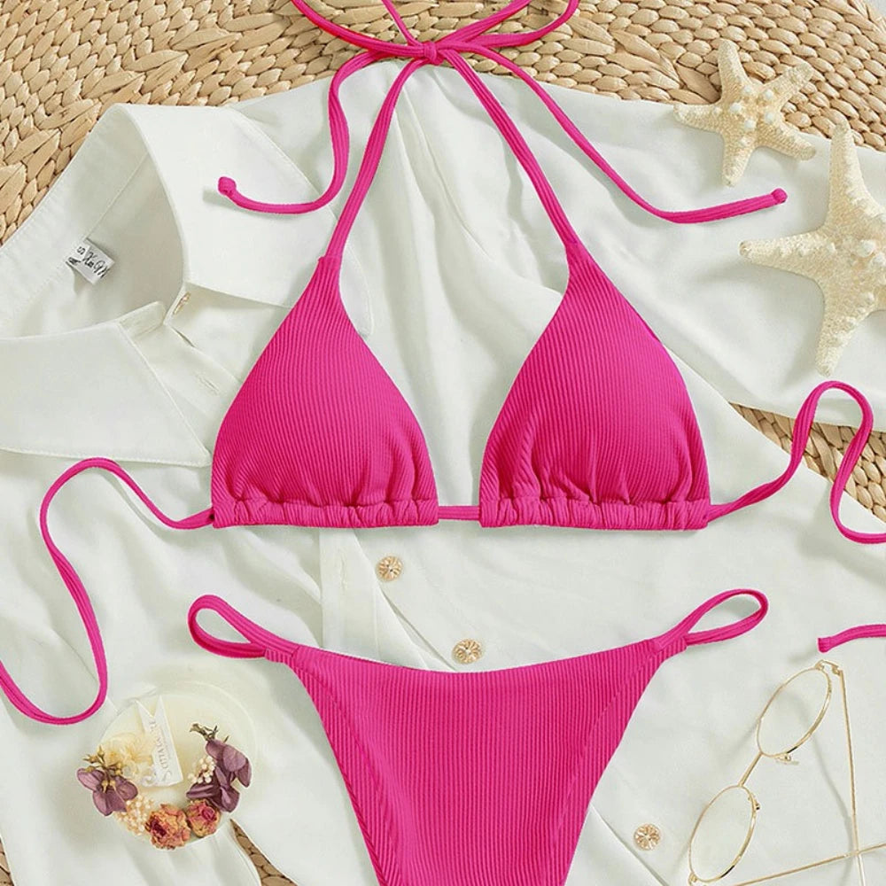 Customized LOGO women's new lace-up bikini swimsuit European and American sexy beach hot spring swimsuit