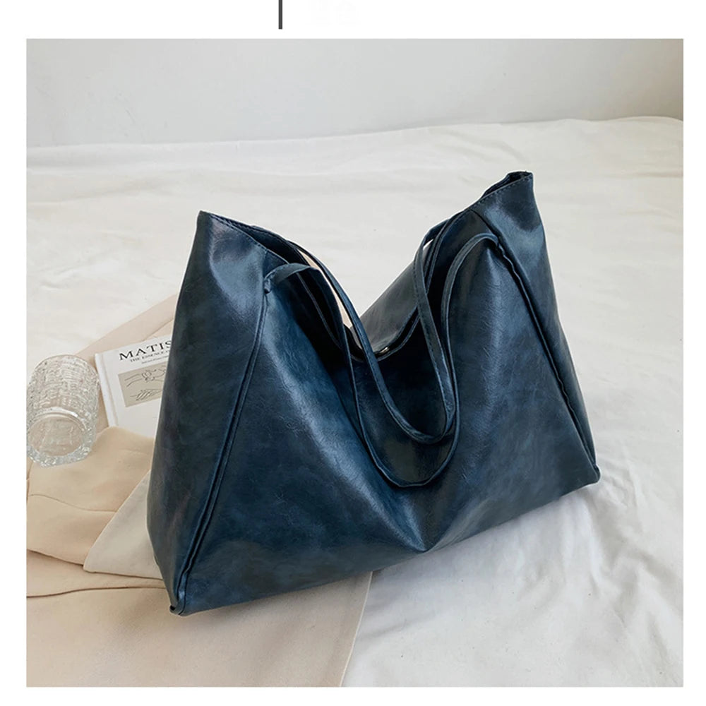 Women Tote Bag Fashion Underarm Pouch Large Capacity Soft Pu Leather Shoulder Bag Retro Crossbody Bag Casual Portable BucketBags