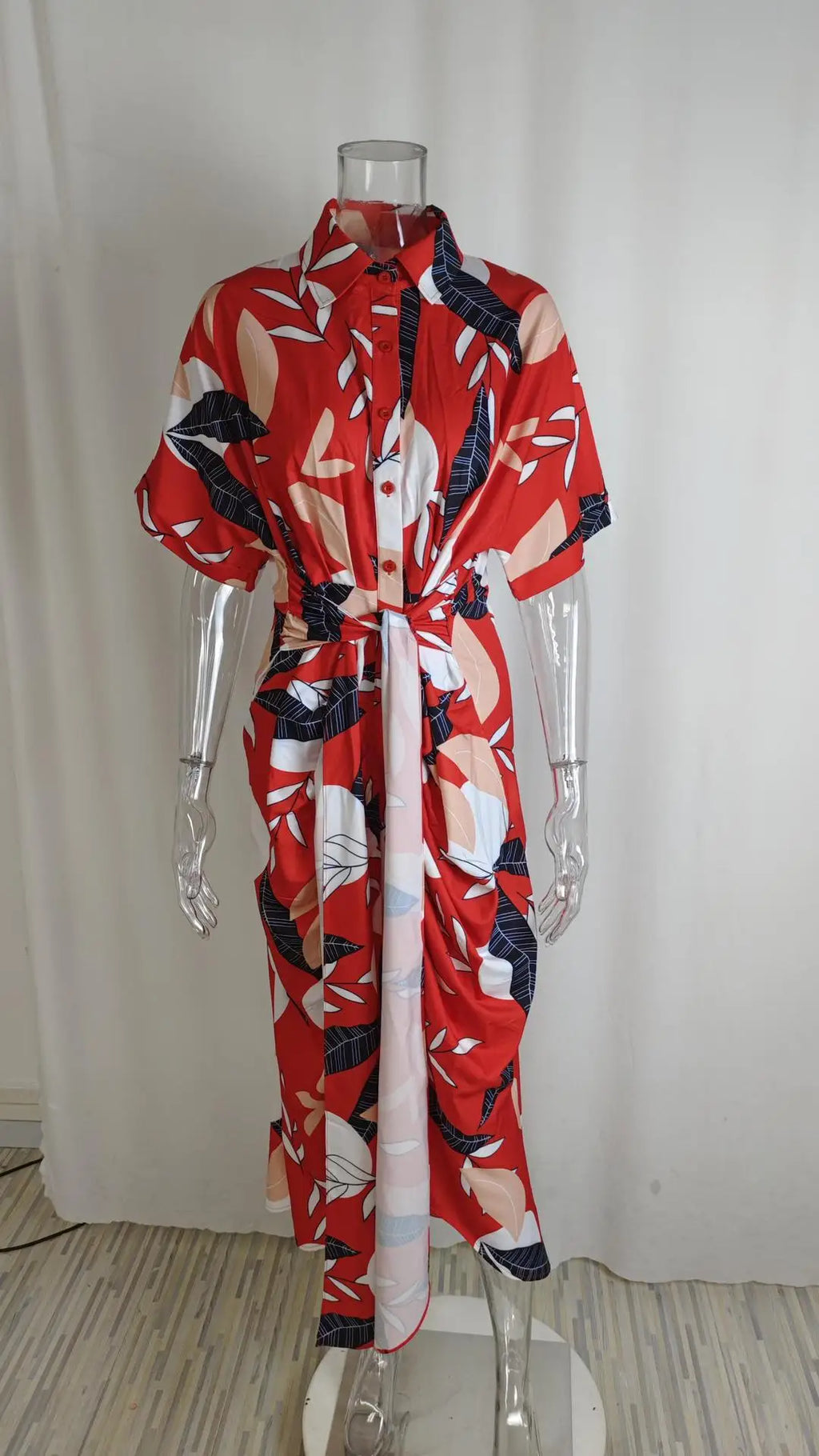 Elegant Dresses For Lady Vestidos 2026 Woman Dress Vestido Commuting Temperament Printed Irregular Leace-up Lapel Slim Contrast