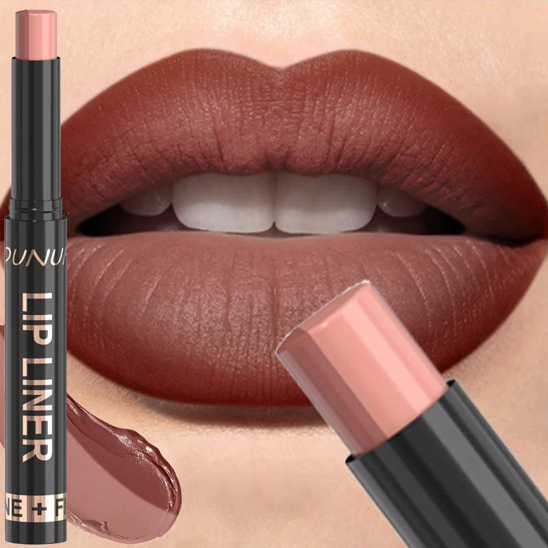 9 Colors 2-in-1 Lip Liner Lipstick, Dual-Ended Matte Lip Pencil, Easy Application Non-Stick Cup Longwear Lip Contour Crayon