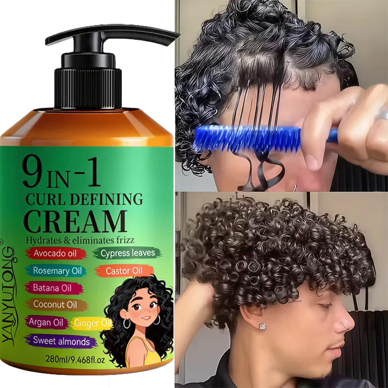280ml Curly Hair Styling Cream, Moisturizing and Smoothing Formula, Enhances the Elasticity and Shine of Curly Hair, Easy to Set