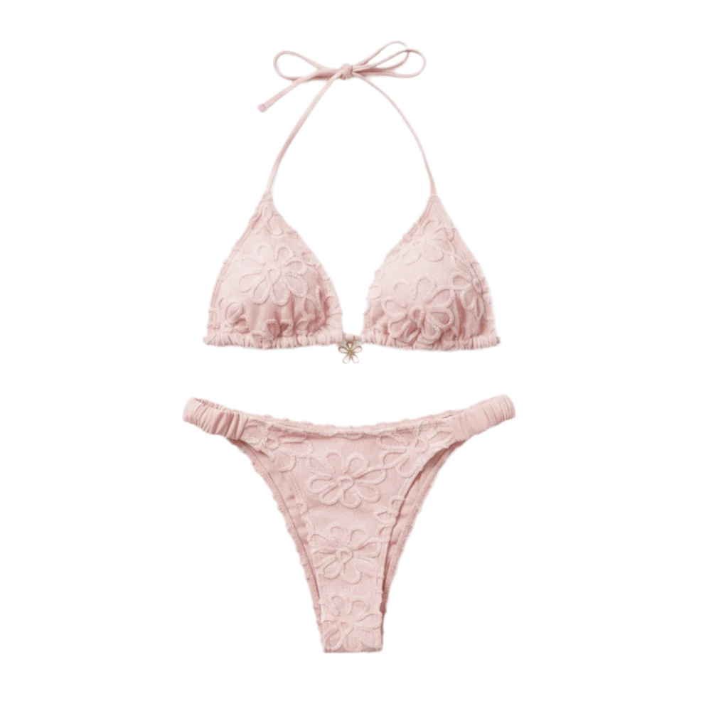 Bathing Suits Two-Piece Halter Bikini Set Deep V Low Waist Ladies' Swimwear Lace-up Flower Summer Beachwear Women