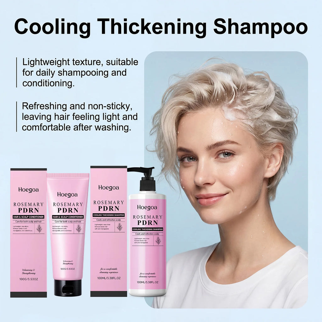 Hoegoa Rosemary Shampoo Conditioner Set Cooling Scalp Refreshing Thickening Volumizing Strengthening Repairing Dry Hair Care Kit