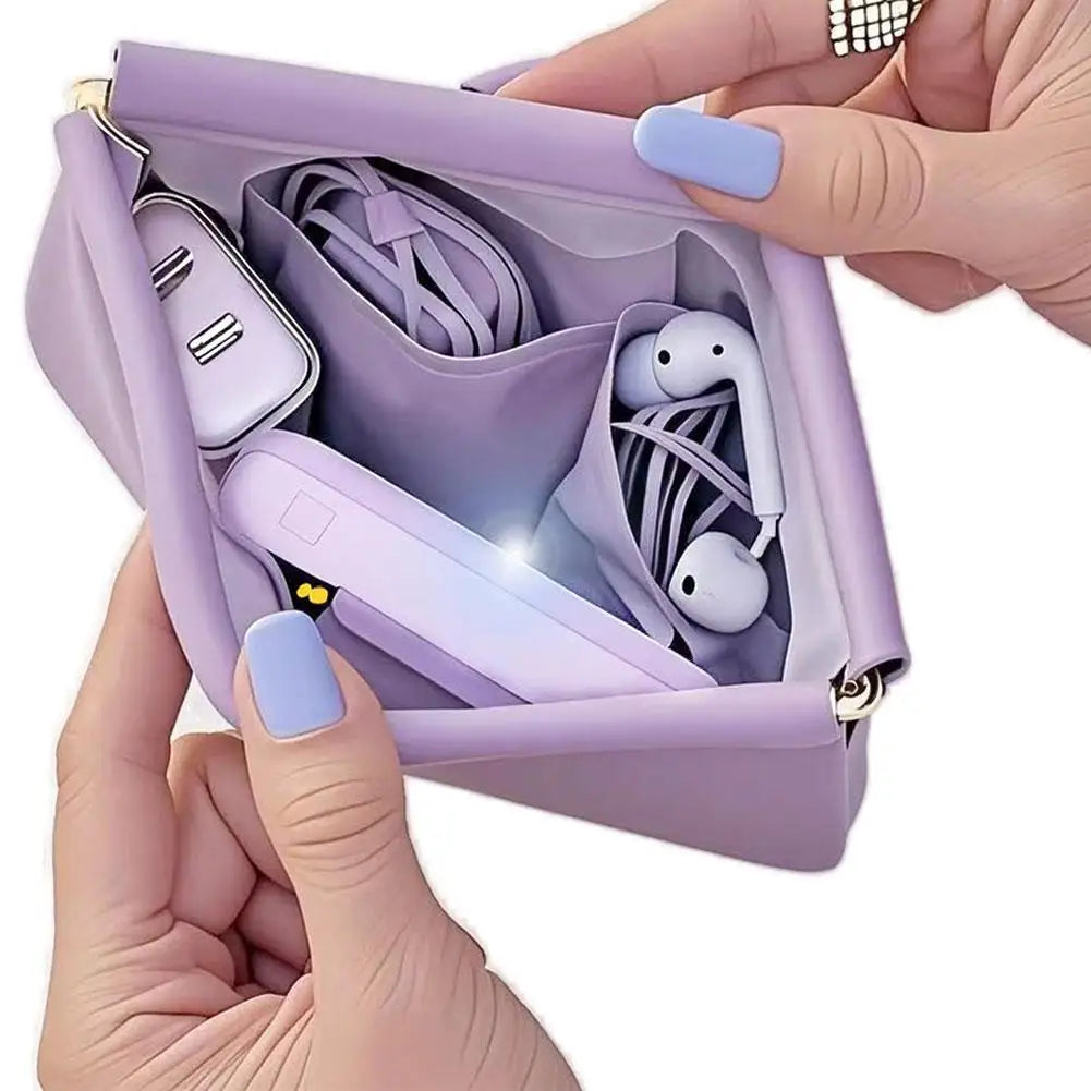 Waterproof Foldable Cosmetic Case - 11-13cm Multi-Layer Organizer for Lipstick & Makeup, Portable for Travel (White/Black/Purple