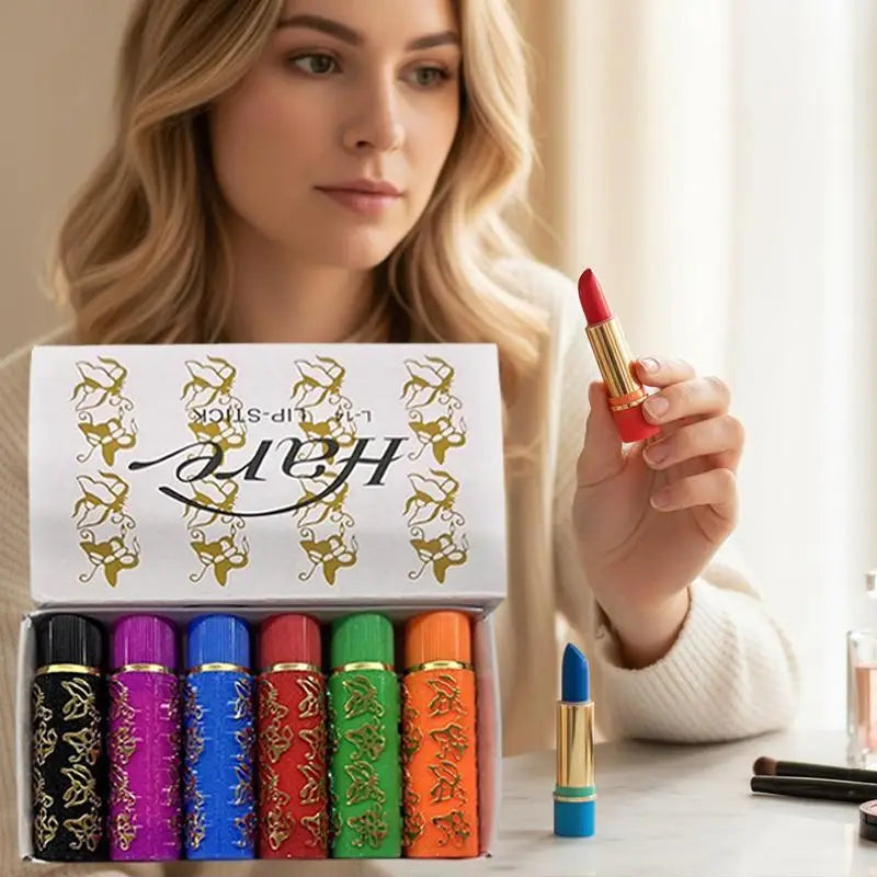 6Pcs/Set Waterproof Lipstick Sexy Lip Stick Matte Velvet Lipstick Color Mood Changing Long Lasting Moisturizing Lipstick Makeup