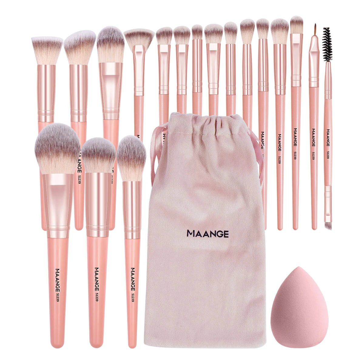 MAANGE 18PCS Professional Makeup Brushes Set with 1PCS Powder Puff Soft Detail Foundation Contour Blush Brush Beauty Tools