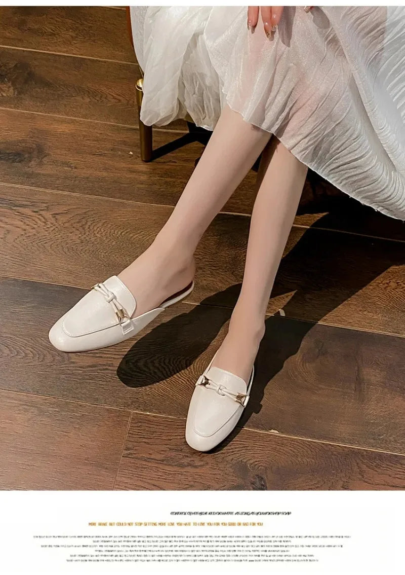 Womens Shoes Fashion Baotou Half Slippers Elegant Women Mules Slippers Comfortable Walking Flat Slippers for Women Zapatos Mujer
