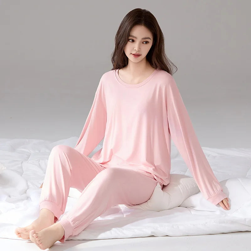 Pijama Mujer Invierno Bra Pad Lounge Sleepwear New Long Sleeve Trousers Sets Soft Modal Pajamas Women Autumn Winter Home Service