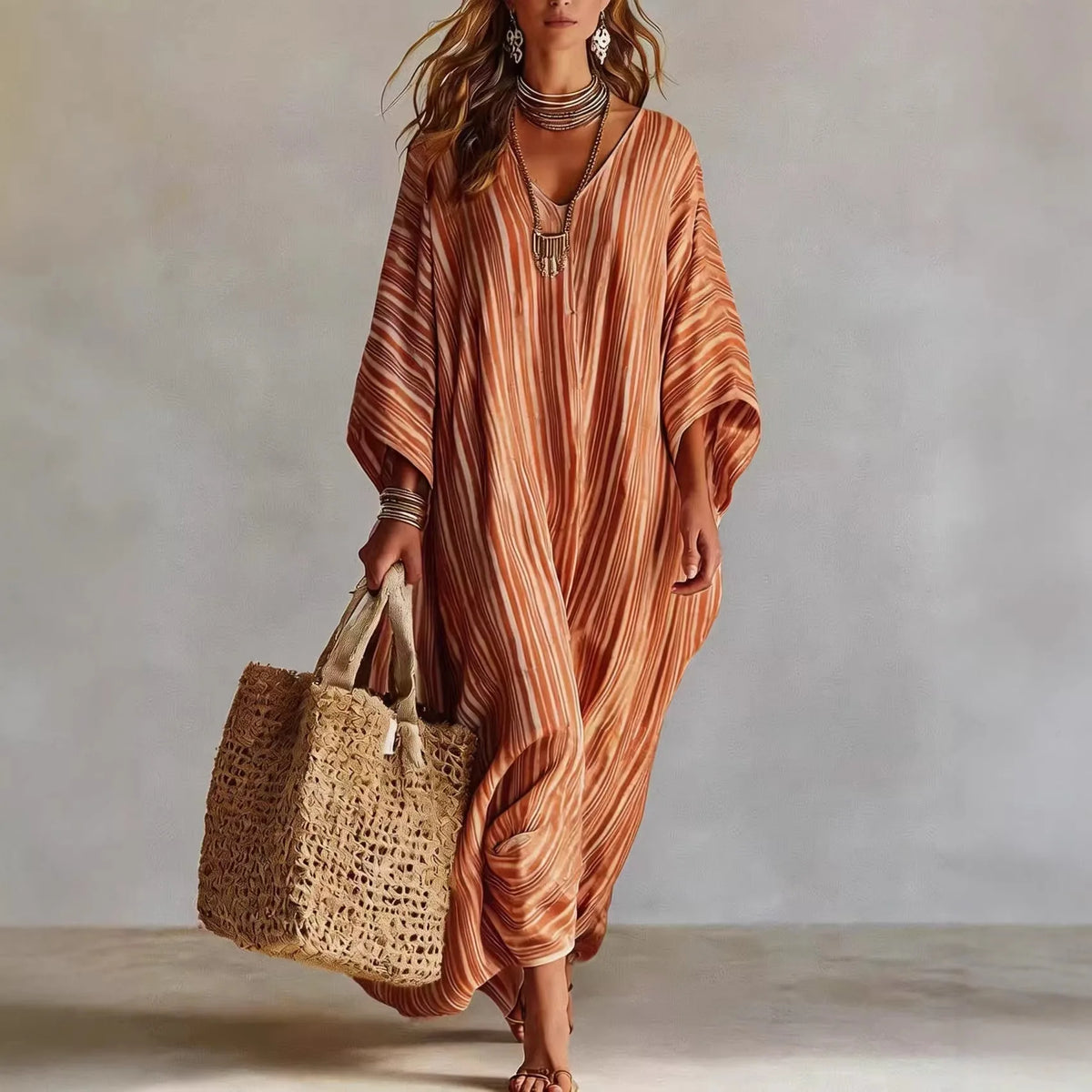 Women Dresses Striped Vestidos Summer New Fashion V Neck quarter sleeves Splice Party Trendy Dress Loose Casual Dresses Female