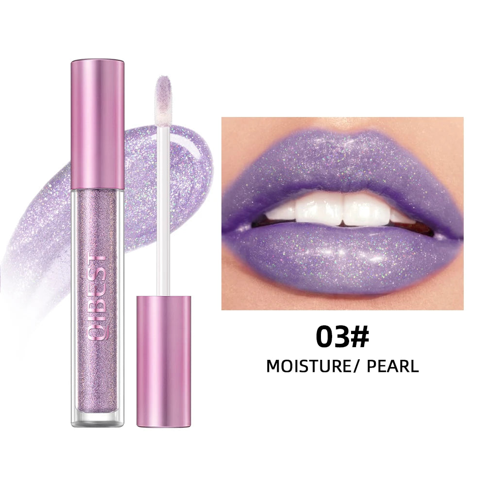 QIBEST Glitter Pearlescent Lipgloss Moisturizing Lasting Non-Stick Cup Shimmer Shiny Liquid Lipsticks Black Purple Lip Tint