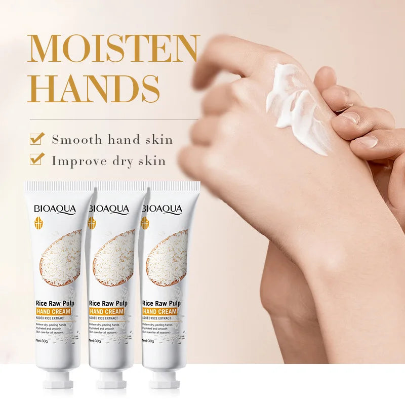 Rice Hand Cream, Containing Rice Extract, Moisturizes and Nourishes Without Making the Skin Greasy, Deeply Nourishes, Has a Delicate Texture, Hand Care, Seasonal Maintenance, Portable Packaging, Easy to Carry