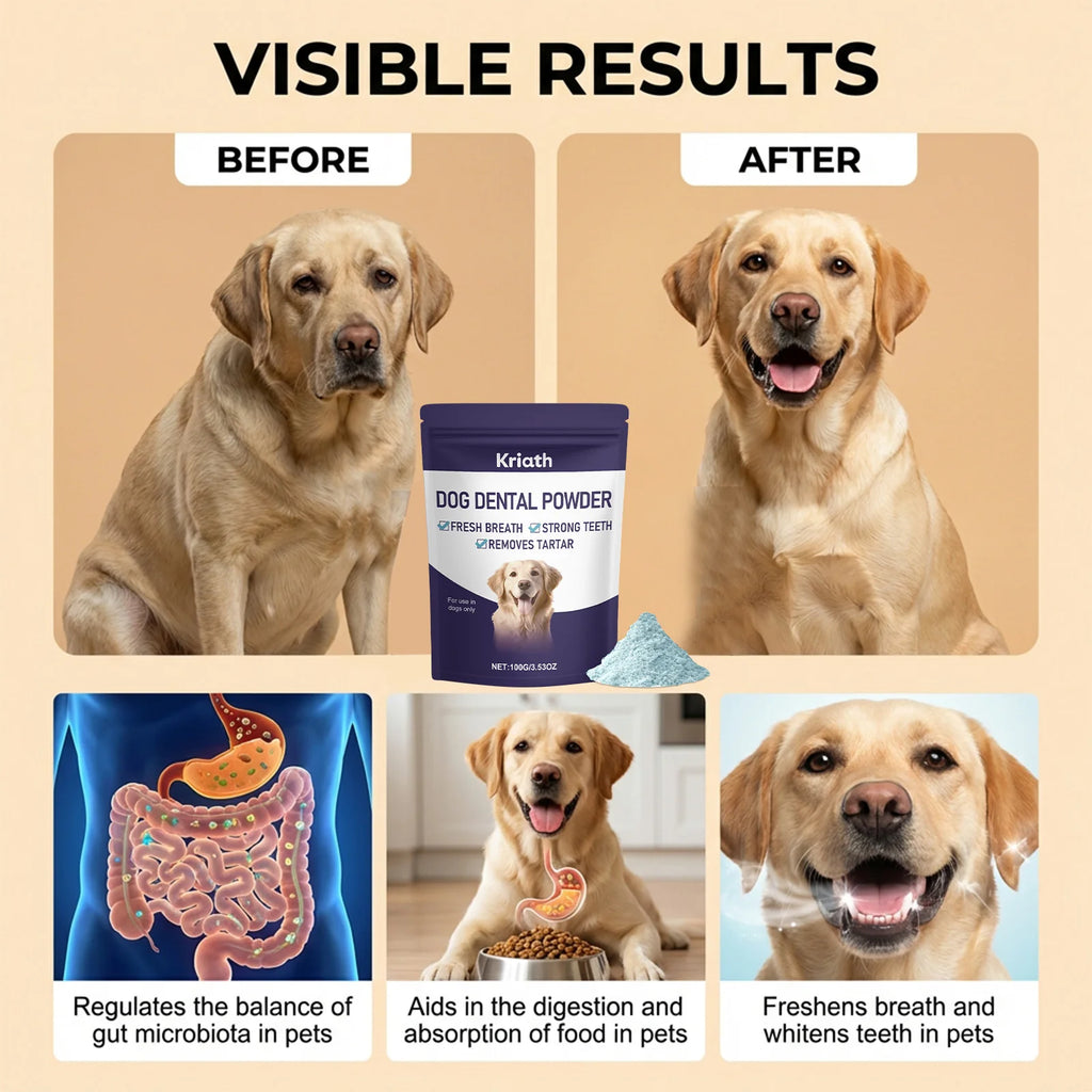 Pet Dental Care Powder Natural Teeth Cleaning Plaque Tartar Control Healthy Gums Boost Immunity Vitality Dog Breath Freshener