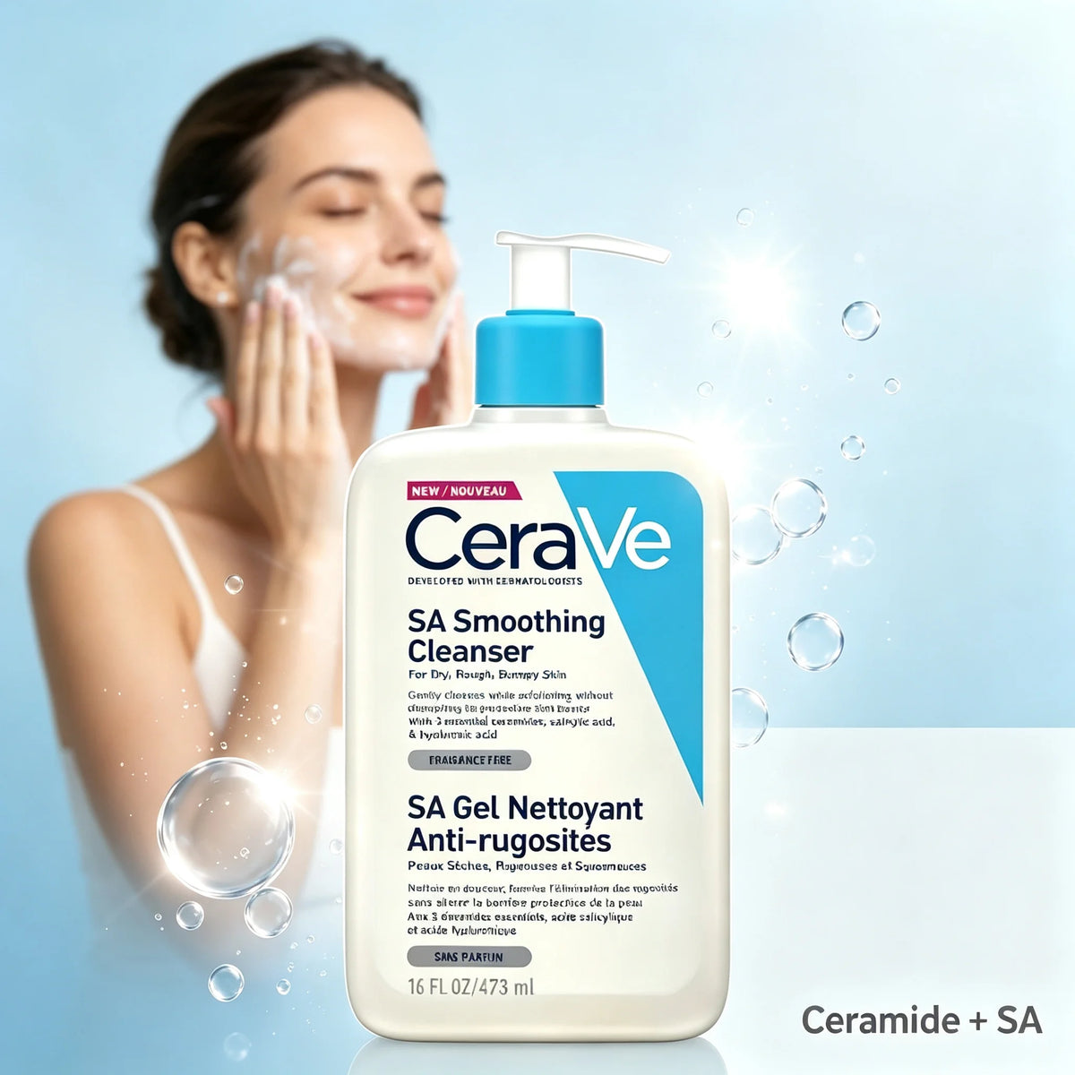 CeraVe SA Smoothing Cleanser 473ml Gentle Daily Wash with Ceramides for Dry Rough Bumpy Skin Care