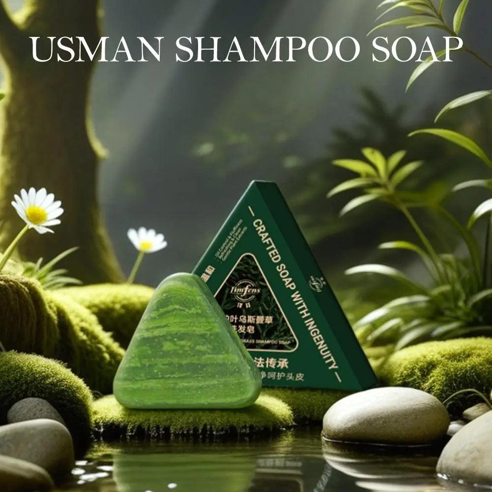 Cypress Leaf Usman Grass Shampoo Soap Bar Oil Control Clean Itchy Scalp Relief Hair Smoothing Voluming Refreshing Solid Shampoo