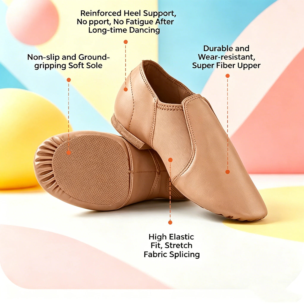 Zapatos De Jazz PU Para Mujer, Diseño Slip-On Con Elástico, Suela Dividida Antideslizante Para Danza Jazz/Ballet