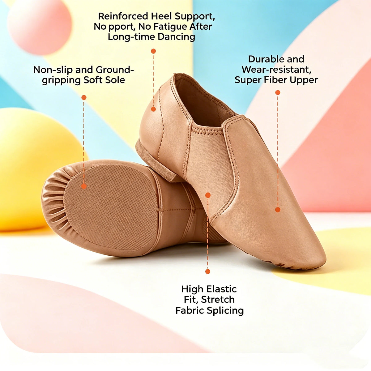 Zapatos De Jazz PU Para Mujer, Diseño Slip-On Con Elástico, Suela Dividida Antideslizante Para Danza Jazz/Ballet