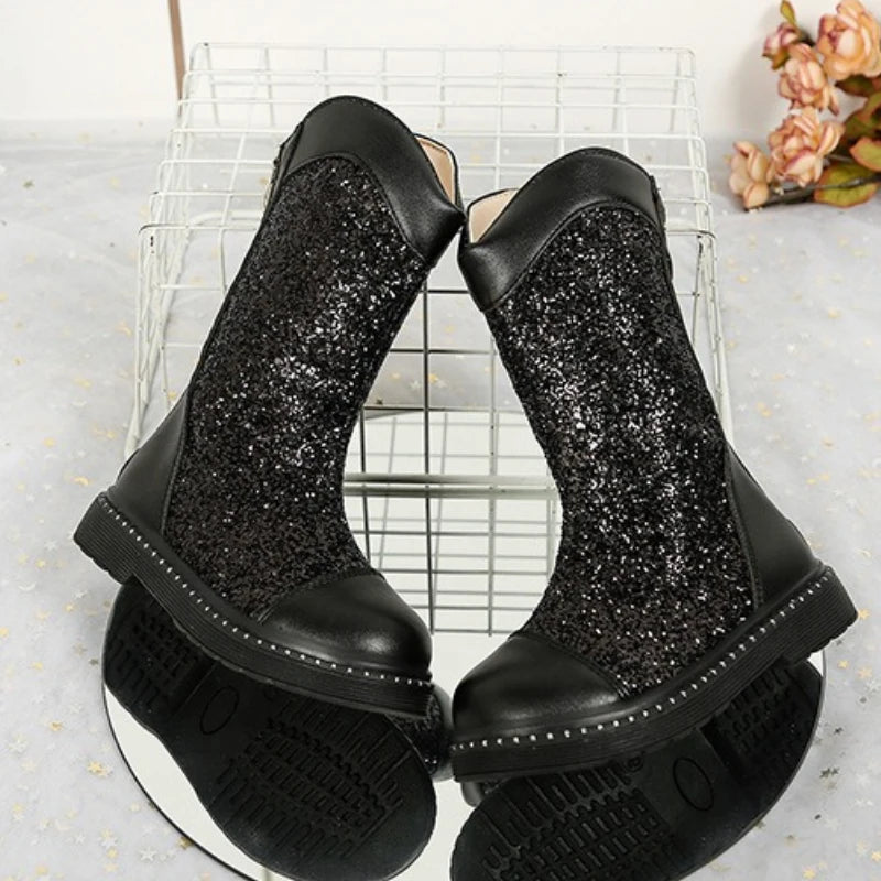 Botas Fashion Girls' Shoes 2025 Autumn New Item Kids Sequined Ankle Boots Comfort Non Slip Girls Leather Boots Zapatos De Mujer