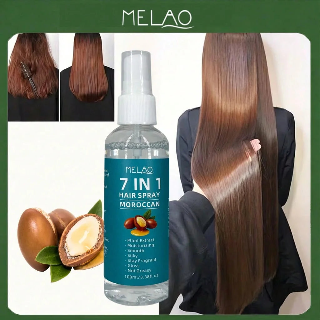 MELAO 7 IN 1 Moroccan Hair Spray, Moisturizing, Smooth & Silky, Glossy, Fragrant, Not Greasy, Instant Detangling & Frizz Control