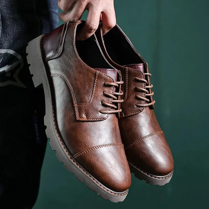 Vintage Men's Leather Shoes Casual Shoe Outdoor Workwear Men's Shoes British Style Single Botines Para Hombres Zapatillas Male