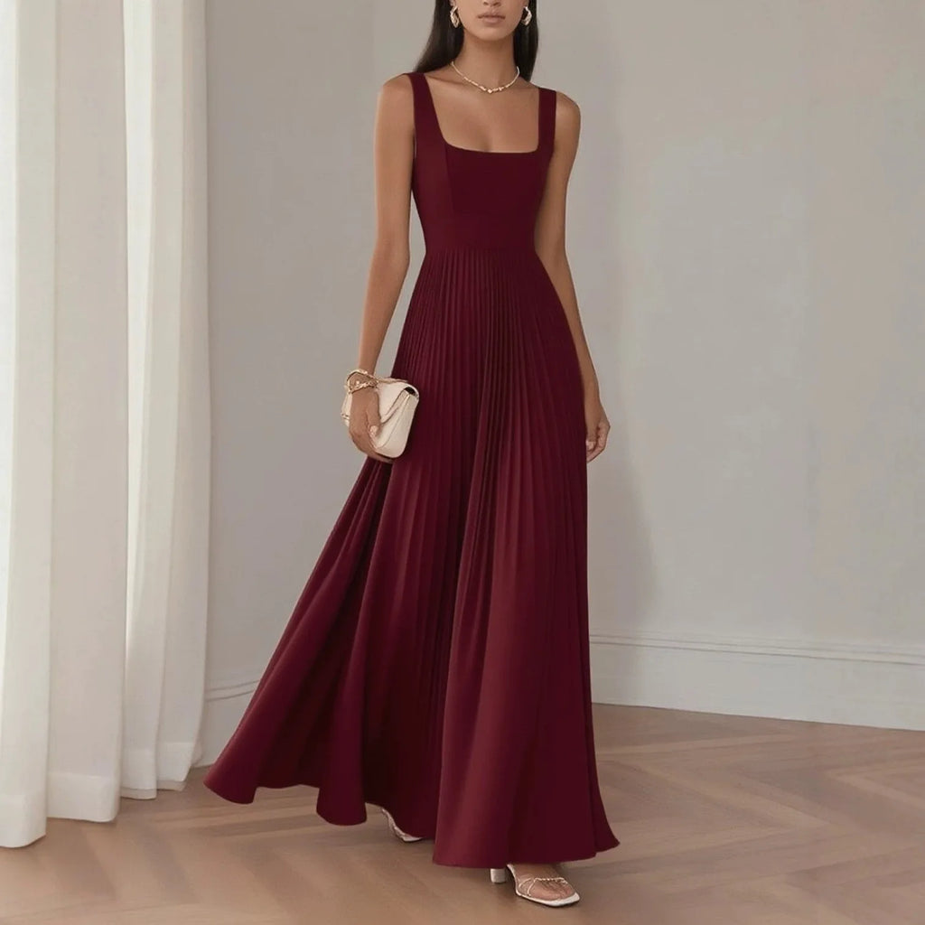 New Summer Evening Dress for Women French Retro Square Neck Spaghetti Strap Dress Vestidos De Fiesta