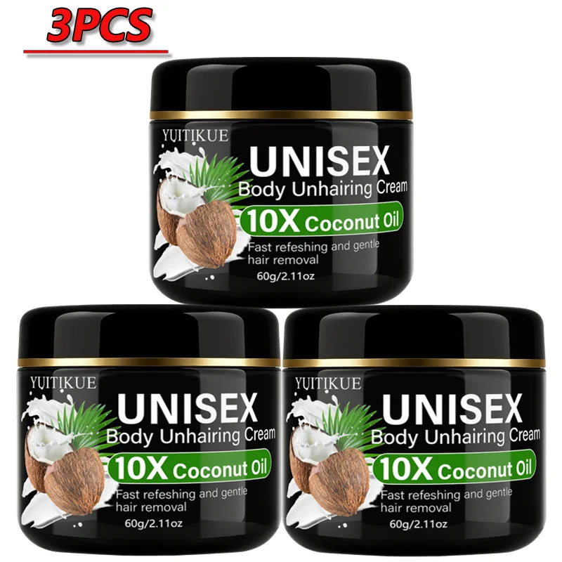 YUITIKUE Unisex Coconut Oil Depilatory Cream 60g Gentle Fast Hair Removal Whole Body Daily Skin Care Cream