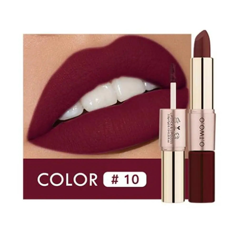 Waterproof 2 in 1 Matte Lipstick Lip Gloss 12 Colors Long Lasting Makeup Cosmetics Rouge Lips Stick Batom Mate