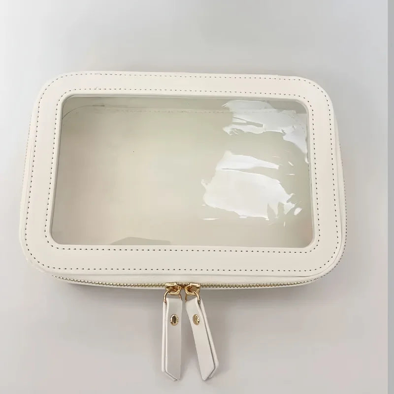 3Pcs Clear Makeup Bag Set, Transparent Cosmetic Bag with 2 Qtip Holders, Waterproof Portable Travel Toiletry Bag for Women