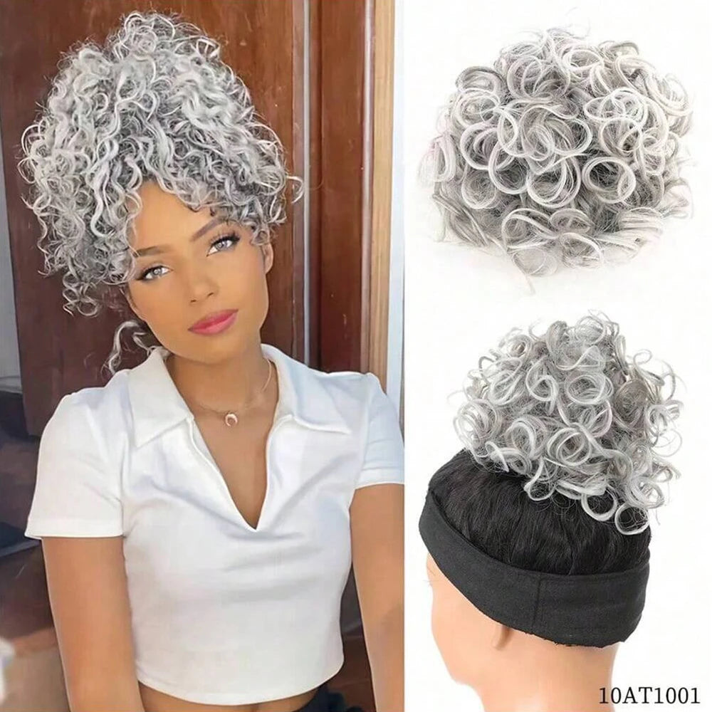 Messy Curly Hair Bun Scrunchies Extensions Synthetic Drawstring Ponytail Light Brown Large Thick Updo Hair Pieces For Women
