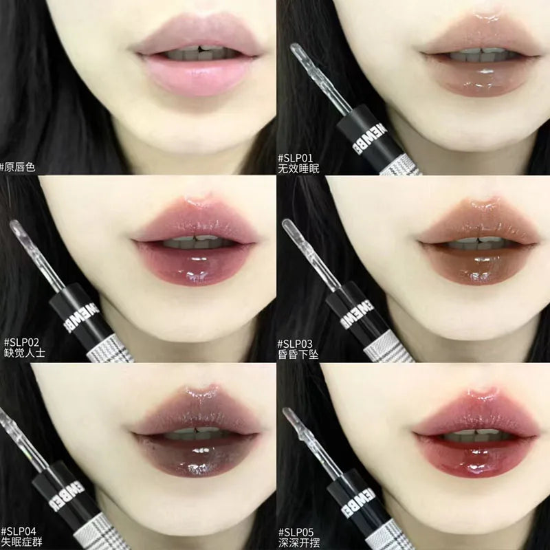 LEEMEMBER Double Head Lipstick Matte Soft Lip Mud Mirror Moisturizing Non-stick Cup Longlasting Lip Glazed Original Lip Makeup