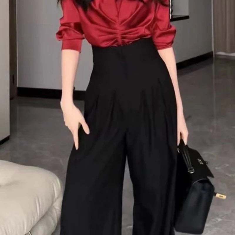 Office Ladies Ultra High Waist Wide Leg Pants Straight Drooping Spring Summer All-Match Long Suit Pants Casual Mopping Trousers