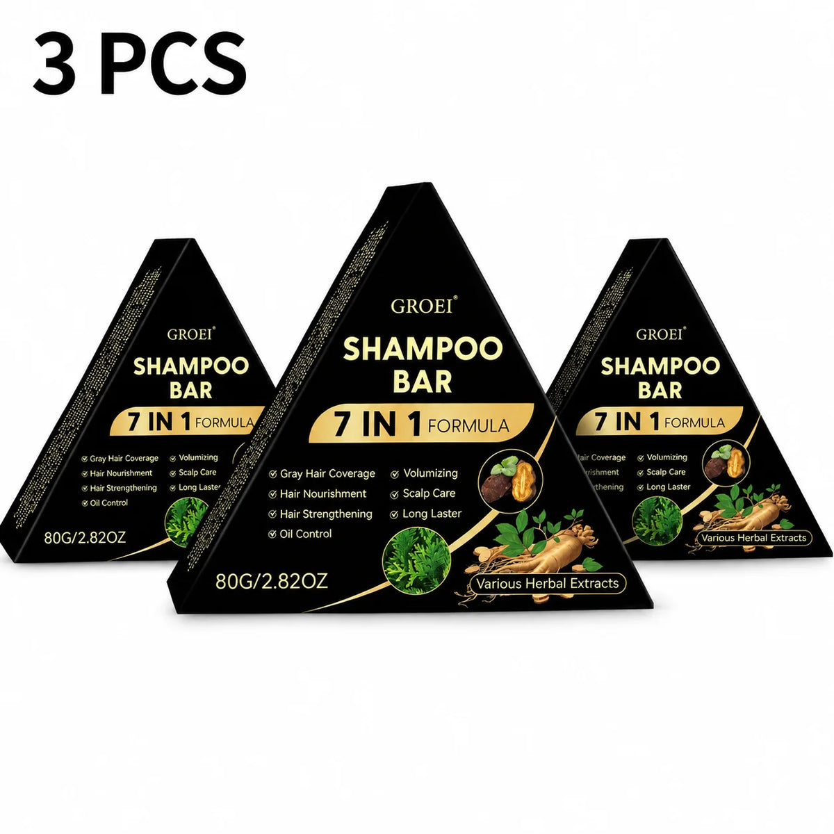 80g Black Herbal Shampoo Bar 7 In 1 Natural Plant Extract Oil Control Nourish Scalp Hair Solid Shampoo Care