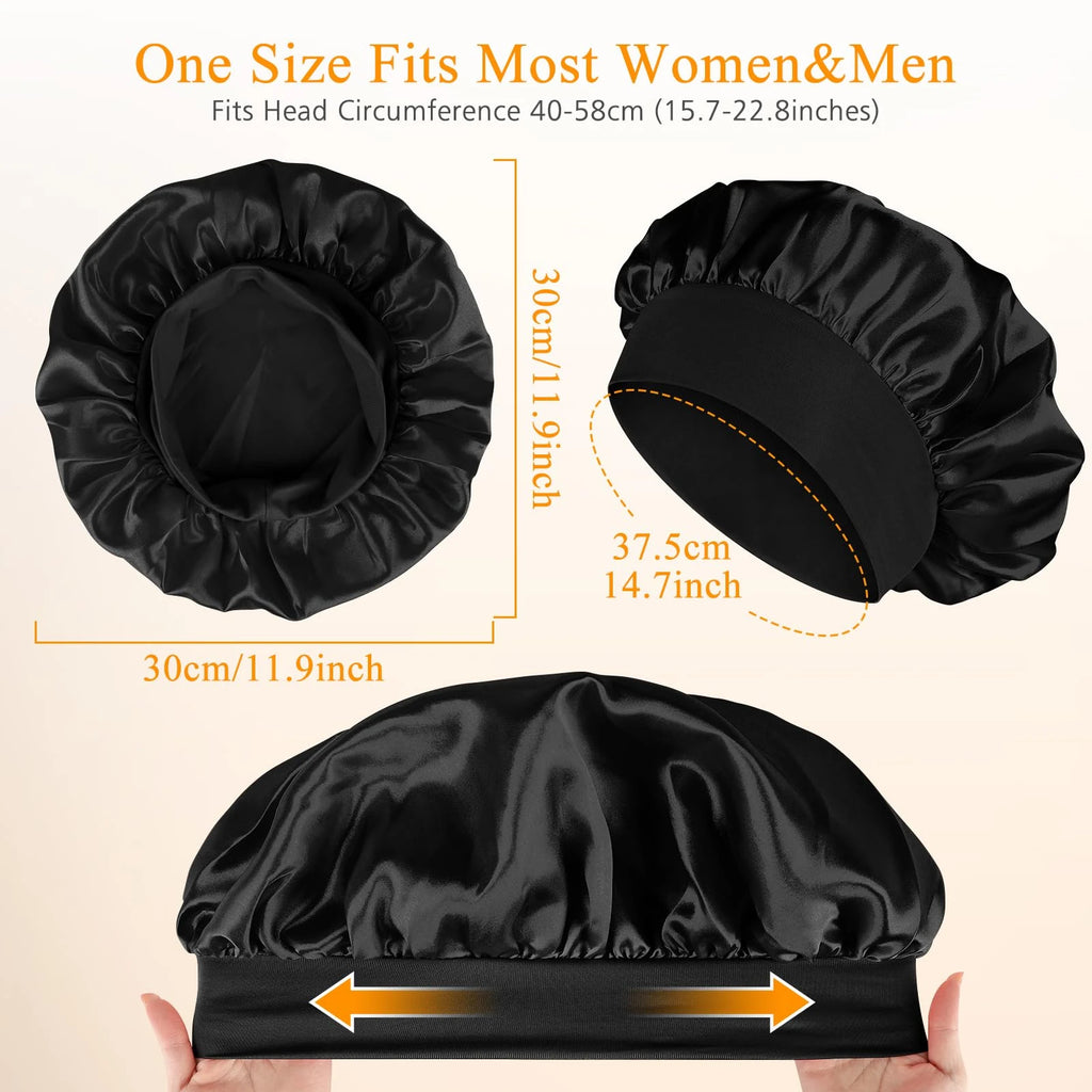 Silk Bonnet for Sleeping Satin Hair Bonnets Soft Elastic Band Silk Sleep Cap Silk Hair Wrap for Women Men Curly Hair Daily Use