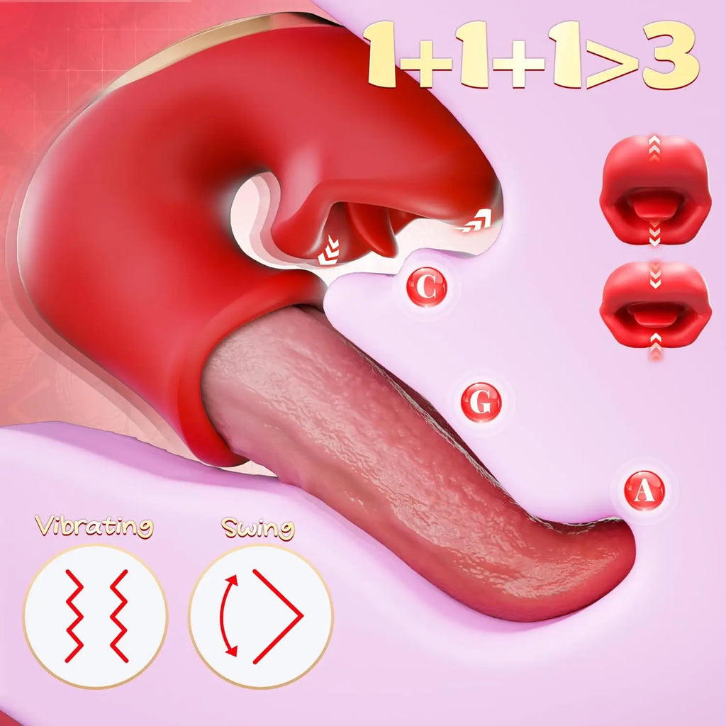 Dildo Vibrator Adult Rose Sex Toys for Women with 10 Vibrating Swinging G Spot Clit Stimulator Tongue Adult Toys for Female